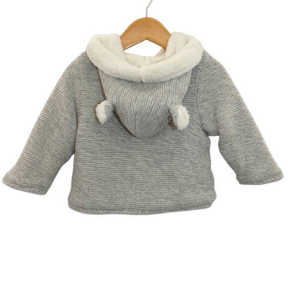 Baby Gap Sherpa Lined Gray Garter Knit Hoodie Jacket 6–12M Cozy Winter Neutral - Picture 3 of 9